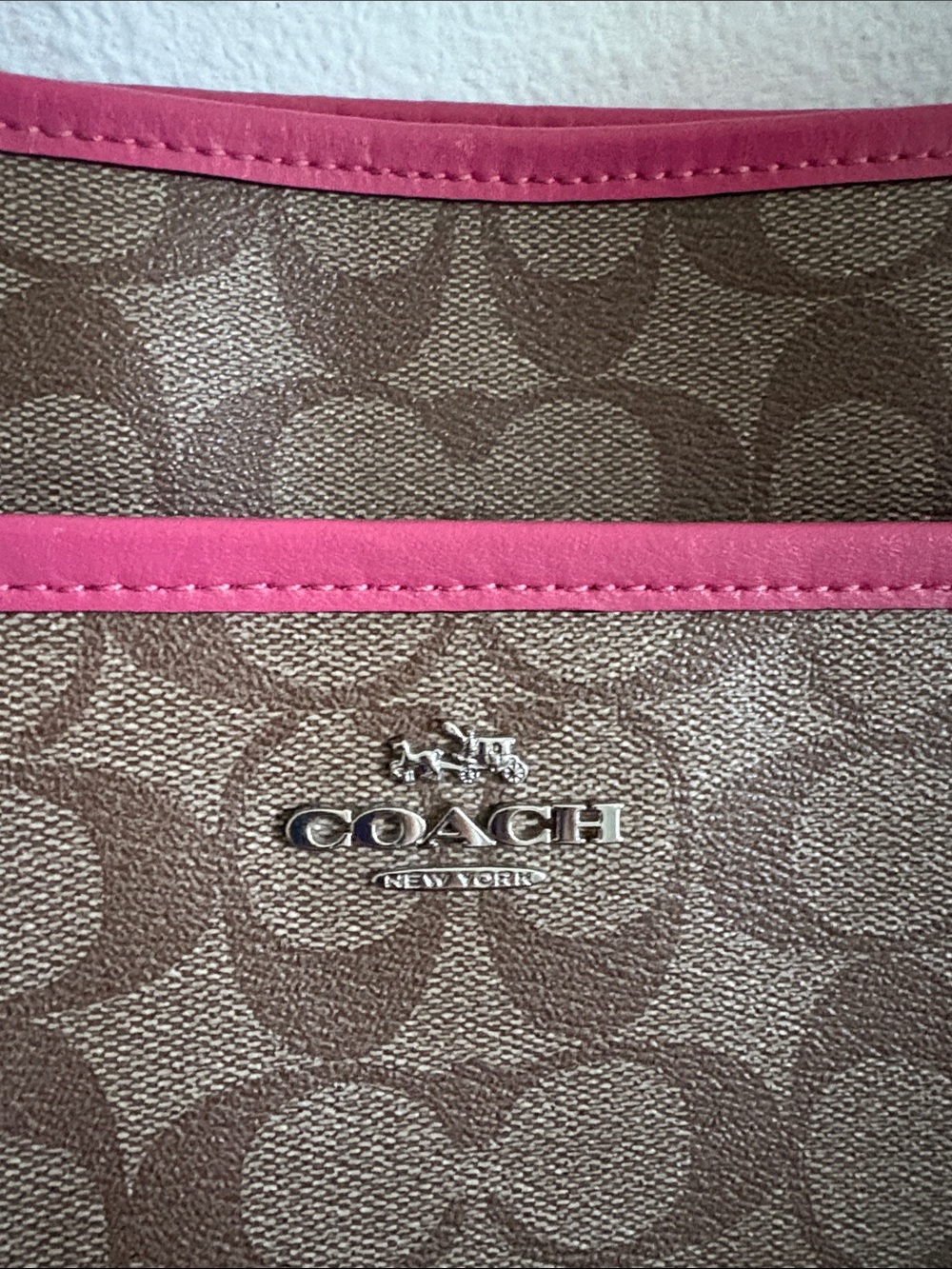 [Coach] Signature File Adjustable Crossbody Coated Canvas Bag Purse Khaki/Pink - Picture 5 of 16